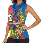 Newcastle Knights Women Sleeveless Polo Shirt Golden Wattle Floral Polynesian - Australian Flower - Rugby Mascot