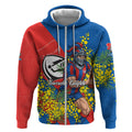 Newcastle Knights Zip Hoodie Golden Wattle Floral Polynesian - Australian Flower - Rugby Mascot