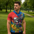 Newcastle Knights Zipper Polo Shirt Golden Wattle Floral Polynesian - Australian Flower - Rugby Mascot