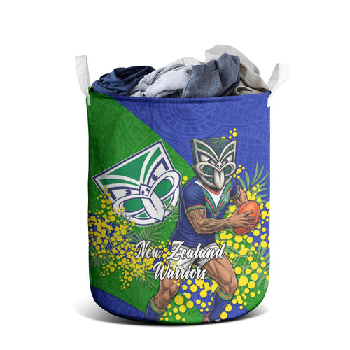 New Zealand Warriors Laundry Basket Golden Wattle Floral Polynesian - Australian Flower - Rugby Mascot