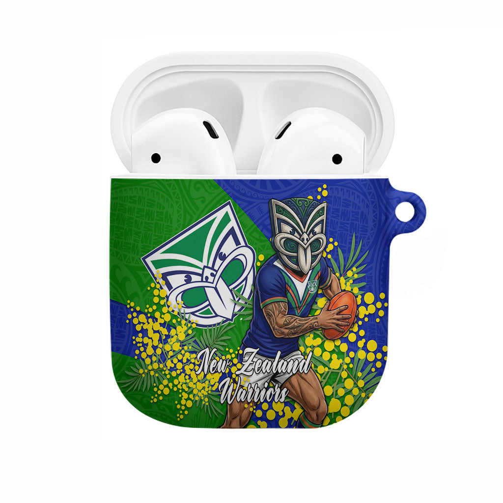 New Zealand Warriors AirPods Case Golden Wattle Floral Polynesian - Australian Flower - Rugby Mascot