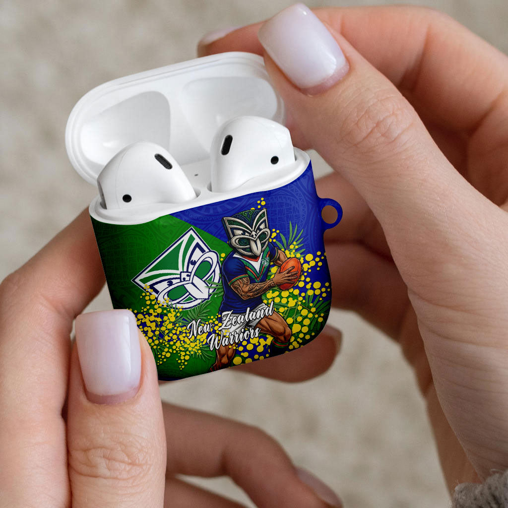 New Zealand Warriors AirPods Case Golden Wattle Floral Polynesian - Australian Flower - Rugby Mascot