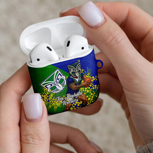 New Zealand Warriors AirPods Case Golden Wattle Floral Polynesian - Australian Flower - Rugby Mascot