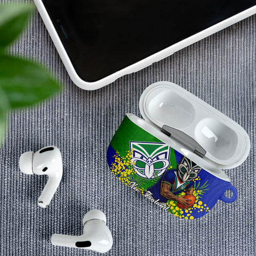 New Zealand Warriors AirPods Case Golden Wattle Floral Polynesian - Australian Flower - Rugby Mascot