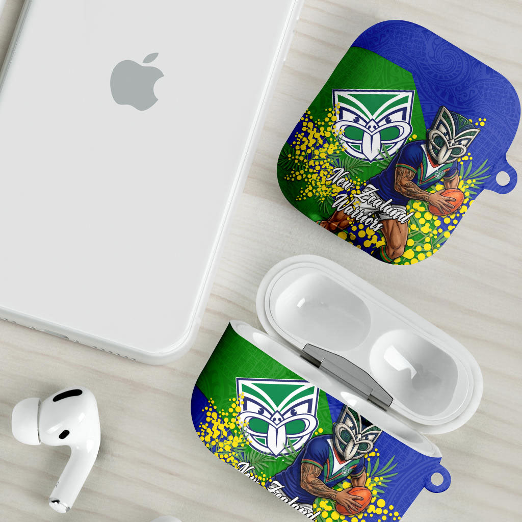 New Zealand Warriors AirPods Case Golden Wattle Floral Polynesian - Australian Flower - Rugby Mascot