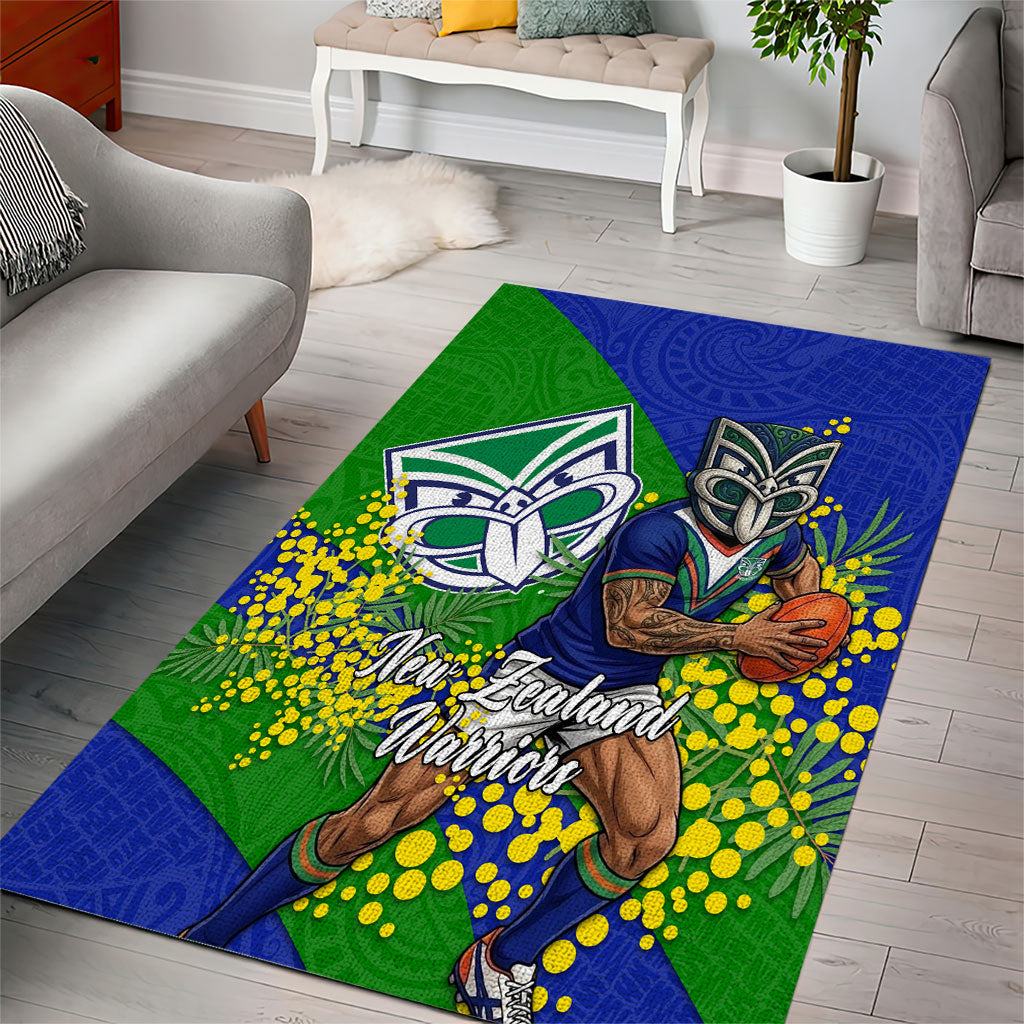 New Zealand Warriors Area Rug Golden Wattle Floral Polynesian - Australian Flower - Rugby Mascot
