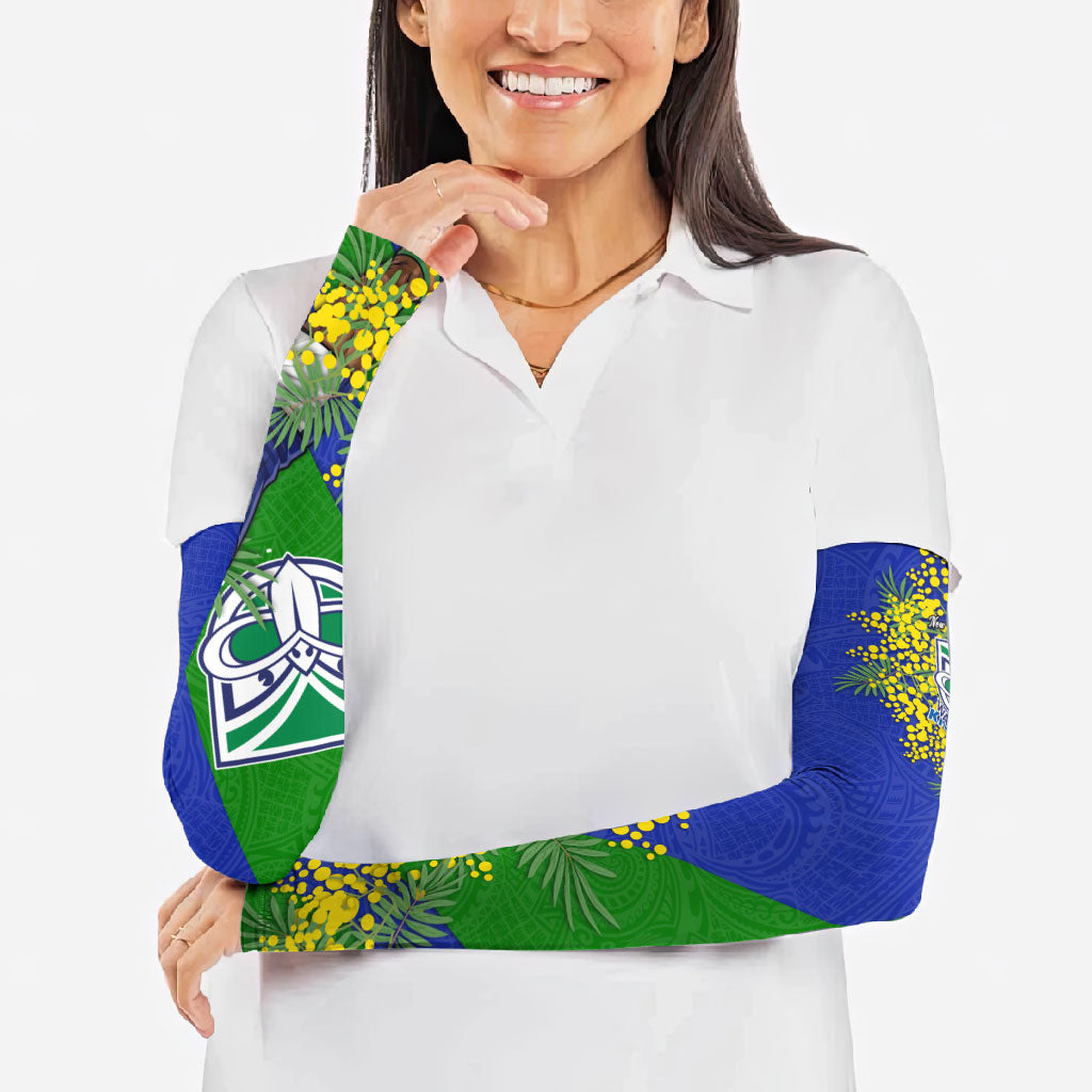 New Zealand Warriors Arm Sleeves Golden Wattle Floral Polynesian - Australian Flower - Rugby Mascot