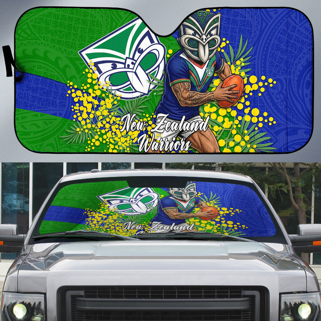 New Zealand Warriors Auto Sun Shade Golden Wattle Floral Polynesian - Australian Flower - Rugby Mascot