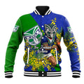 New Zealand Warriors Baseball Jacket Golden Wattle Floral Polynesian - Australian Flower - Rugby Mascot