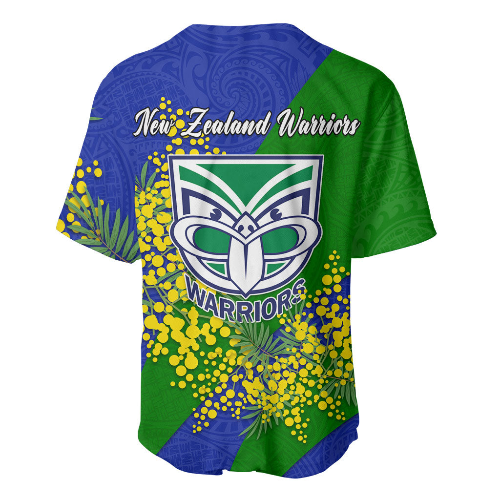 New Zealand Warriors Baseball Jersey Golden Wattle Floral Polynesian - Australian Flower - Rugby Mascot