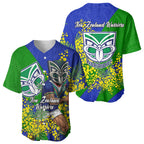 New Zealand Warriors Baseball Jersey Golden Wattle Floral Polynesian - Australian Flower - Rugby Mascot