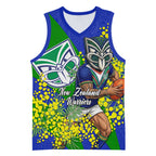New Zealand Warriors Basketball Jersey Golden Wattle Floral Polynesian - Australian Flower - Rugby Mascot
