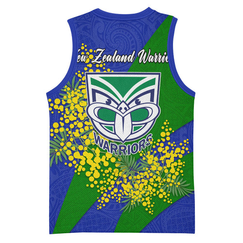 New Zealand Warriors Basketball Jersey Golden Wattle Floral Polynesian - Australian Flower - Rugby Mascot