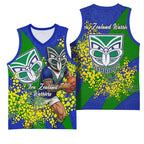 New Zealand Warriors Basketball Jersey Golden Wattle Floral Polynesian - Australian Flower - Rugby Mascot