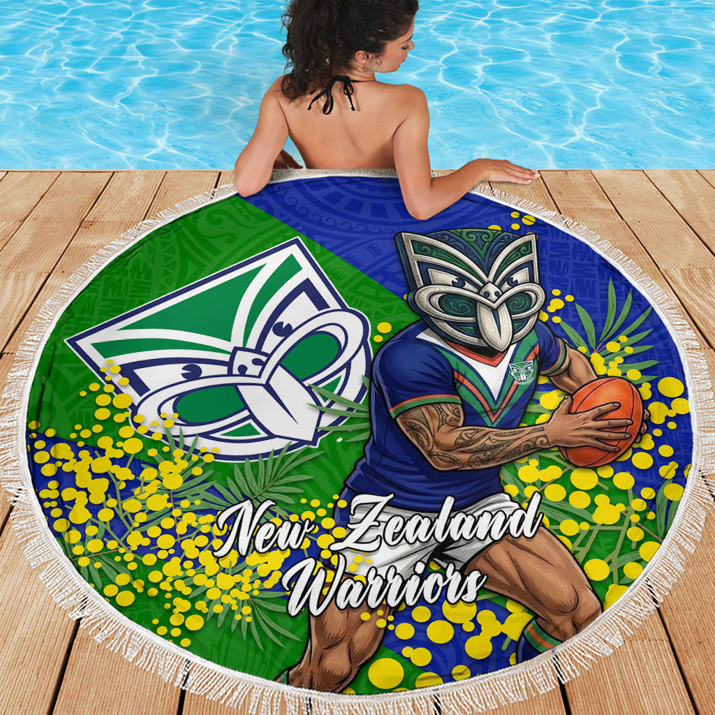 New Zealand Warriors Beach Blanket Golden Wattle Floral Polynesian - Australian Flower - Rugby Mascot