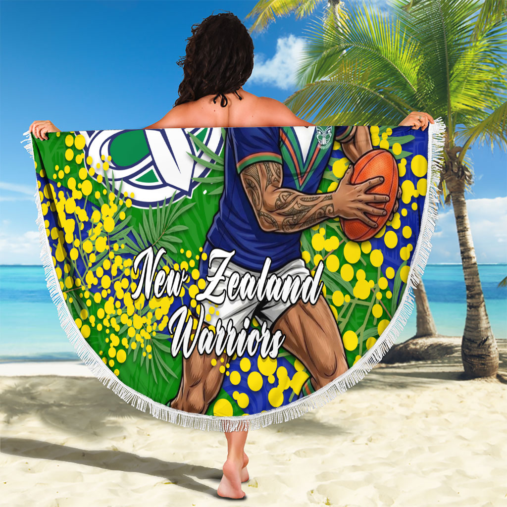 New Zealand Warriors Beach Blanket Golden Wattle Floral Polynesian - Australian Flower - Rugby Mascot