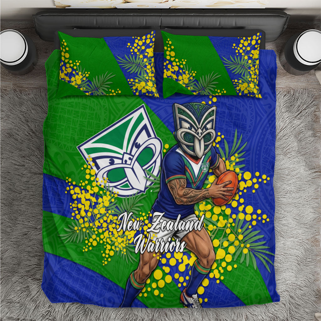 New Zealand Warriors Bedding Set Golden Wattle Floral Polynesian - Australian Flower - Rugby Mascot