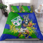 New Zealand Warriors Bedding Set Golden Wattle Floral Polynesian - Australian Flower - Rugby Mascot