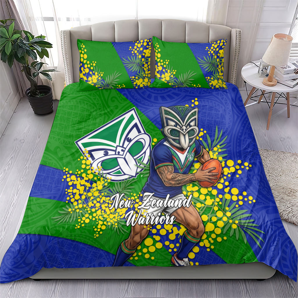 New Zealand Warriors Bedding Set Golden Wattle Floral Polynesian - Australian Flower - Rugby Mascot