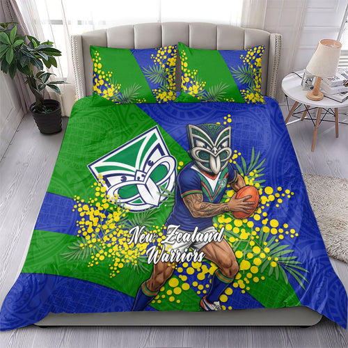New Zealand Warriors Bedding Set Golden Wattle Floral Polynesian - Australian Flower - Rugby Mascot