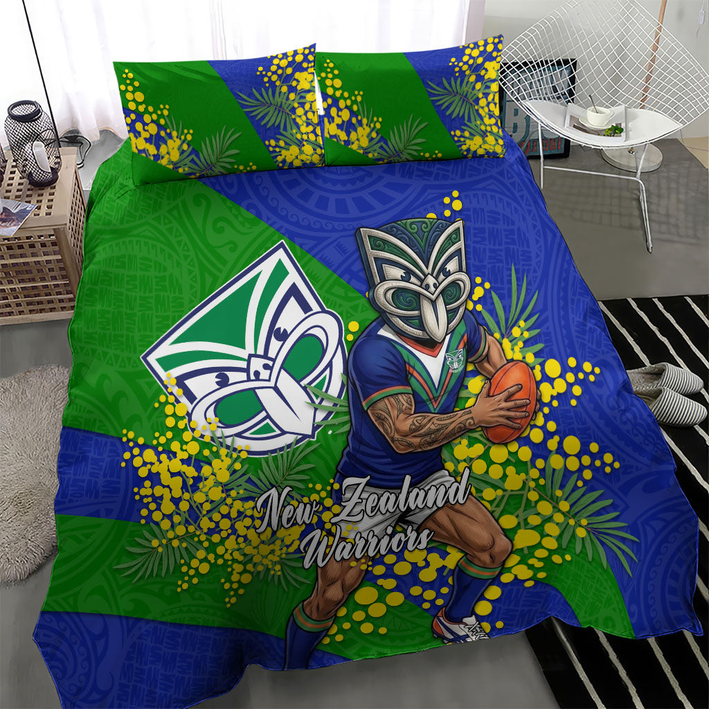 New Zealand Warriors Bedding Set Golden Wattle Floral Polynesian - Australian Flower - Rugby Mascot
