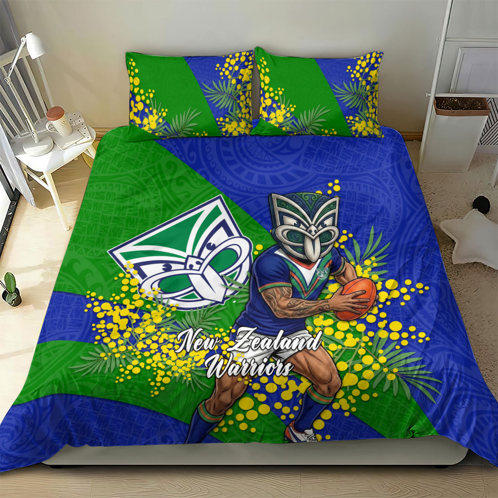 New Zealand Warriors Bedding Set Golden Wattle Floral Polynesian - Australian Flower - Rugby Mascot
