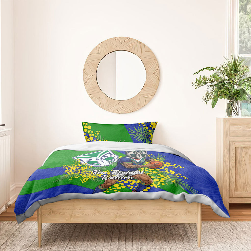 New Zealand Warriors Bedding Set Golden Wattle Floral Polynesian - Australian Flower - Rugby Mascot