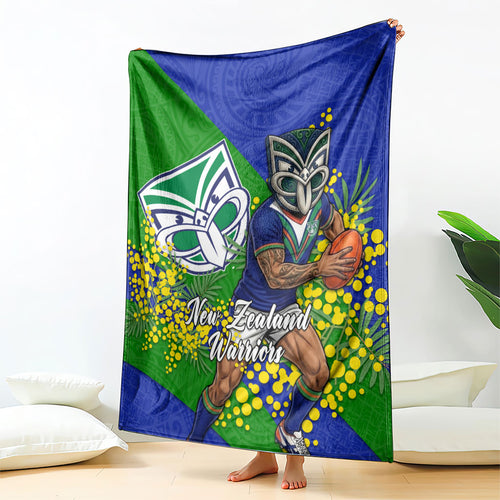 New Zealand Warriors Blanket Golden Wattle Floral Polynesian - Australian Flower - Rugby Mascot