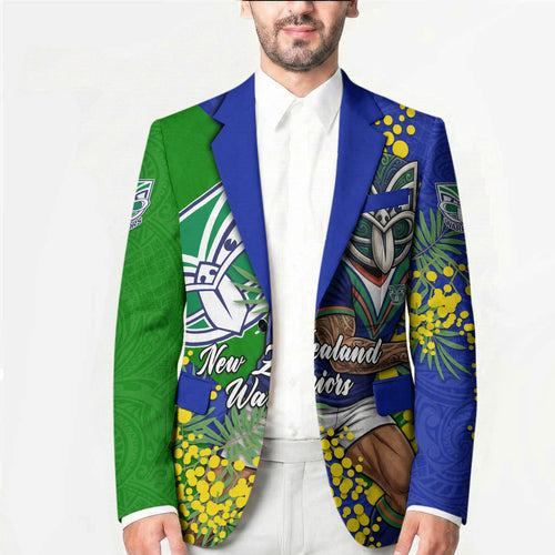 New Zealand Warriors Blazer Golden Wattle Floral Polynesian - Australian Flower - Rugby Mascot