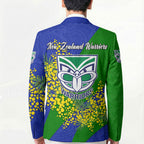 New Zealand Warriors Blazer Golden Wattle Floral Polynesian - Australian Flower - Rugby Mascot