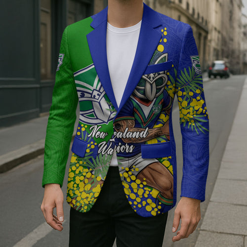 New Zealand Warriors Blazer Golden Wattle Floral Polynesian - Australian Flower - Rugby Mascot