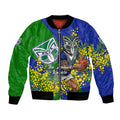 New Zealand Warriors Bomber Jacket Golden Wattle Floral Polynesian - Australian Flower - Rugby Mascot
