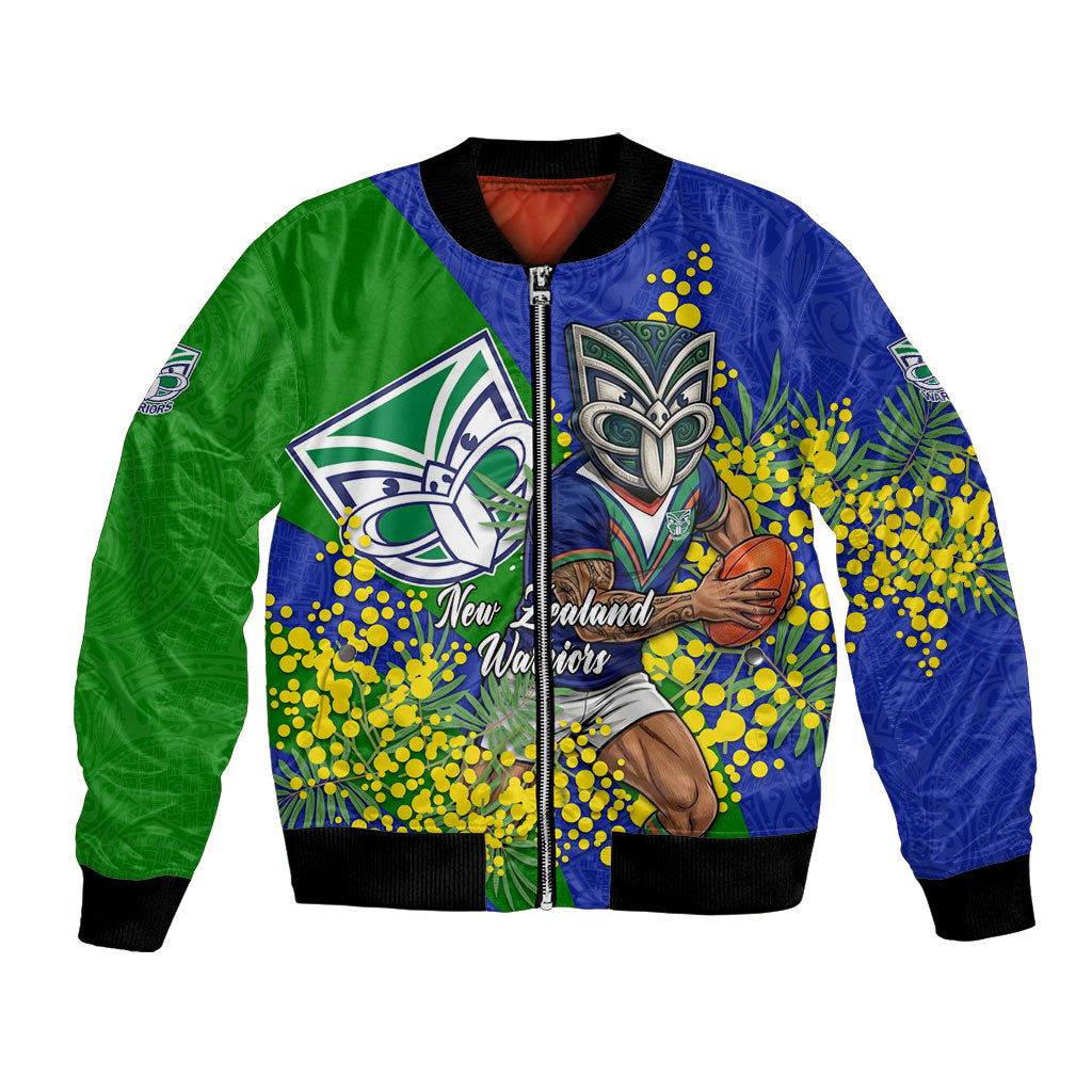 New Zealand Warriors Bomber Jacket Golden Wattle Floral Polynesian - Australian Flower - Rugby Mascot