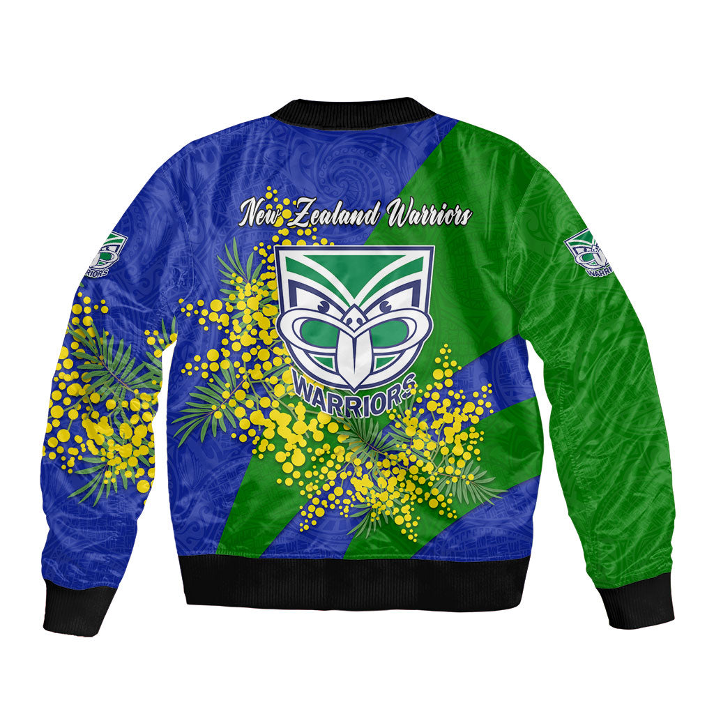 New Zealand Warriors Bomber Jacket Golden Wattle Floral Polynesian - Australian Flower - Rugby Mascot