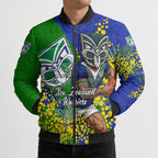 New Zealand Warriors Bomber Puffer Jacket Golden Wattle Floral Polynesian - Australian Flower - Rugby Mascot