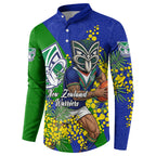 New Zealand Warriors Button Sweatshirt Golden Wattle Floral Polynesian - Australian Flower - Rugby Mascot