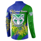 New Zealand Warriors Button Sweatshirt Golden Wattle Floral Polynesian - Australian Flower - Rugby Mascot