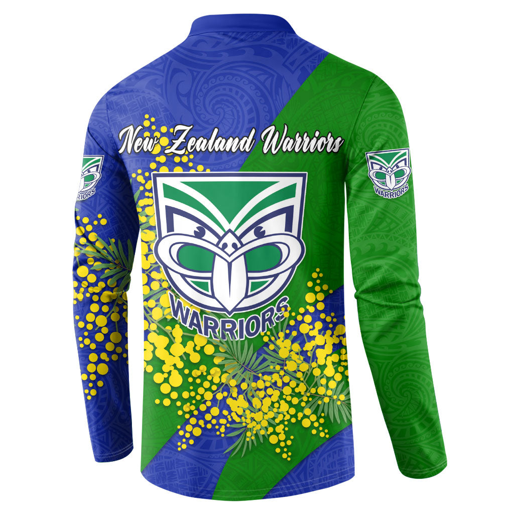 New Zealand Warriors Button Sweatshirt Golden Wattle Floral Polynesian - Australian Flower - Rugby Mascot