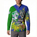 New Zealand Warriors Button Sweatshirt Golden Wattle Floral Polynesian - Australian Flower - Rugby Mascot