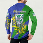 New Zealand Warriors Button Sweatshirt Golden Wattle Floral Polynesian - Australian Flower - Rugby Mascot