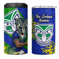 New Zealand Warriors 4 in 1 Can Cooler Tumbler Golden Wattle Floral Polynesian - Australian Flower - Rugby Mascot