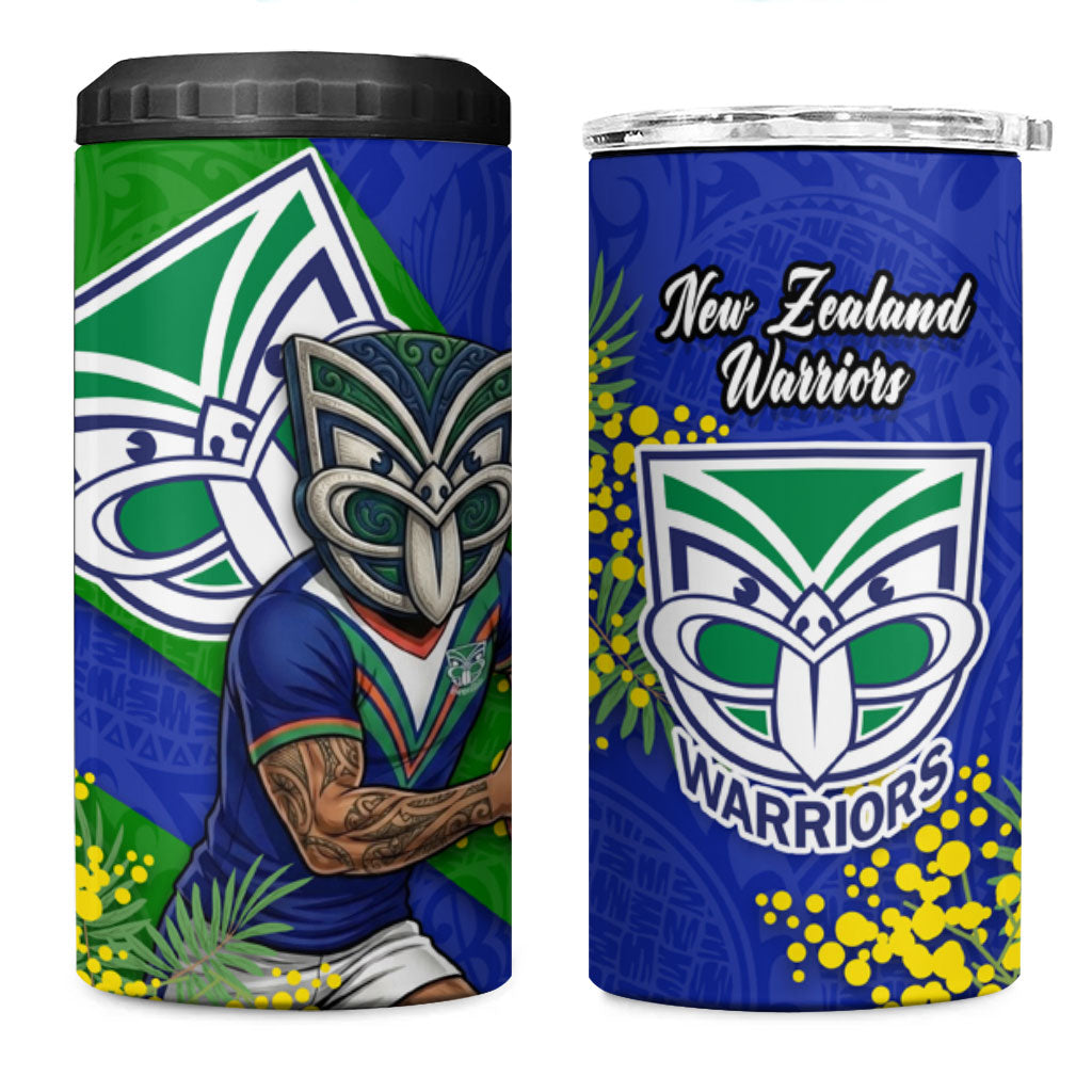 New Zealand Warriors 4 in 1 Can Cooler Tumbler Golden Wattle Floral Polynesian - Australian Flower - Rugby Mascot