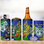 New Zealand Warriors 4 in 1 Can Cooler Tumbler Golden Wattle Floral Polynesian - Australian Flower - Rugby Mascot
