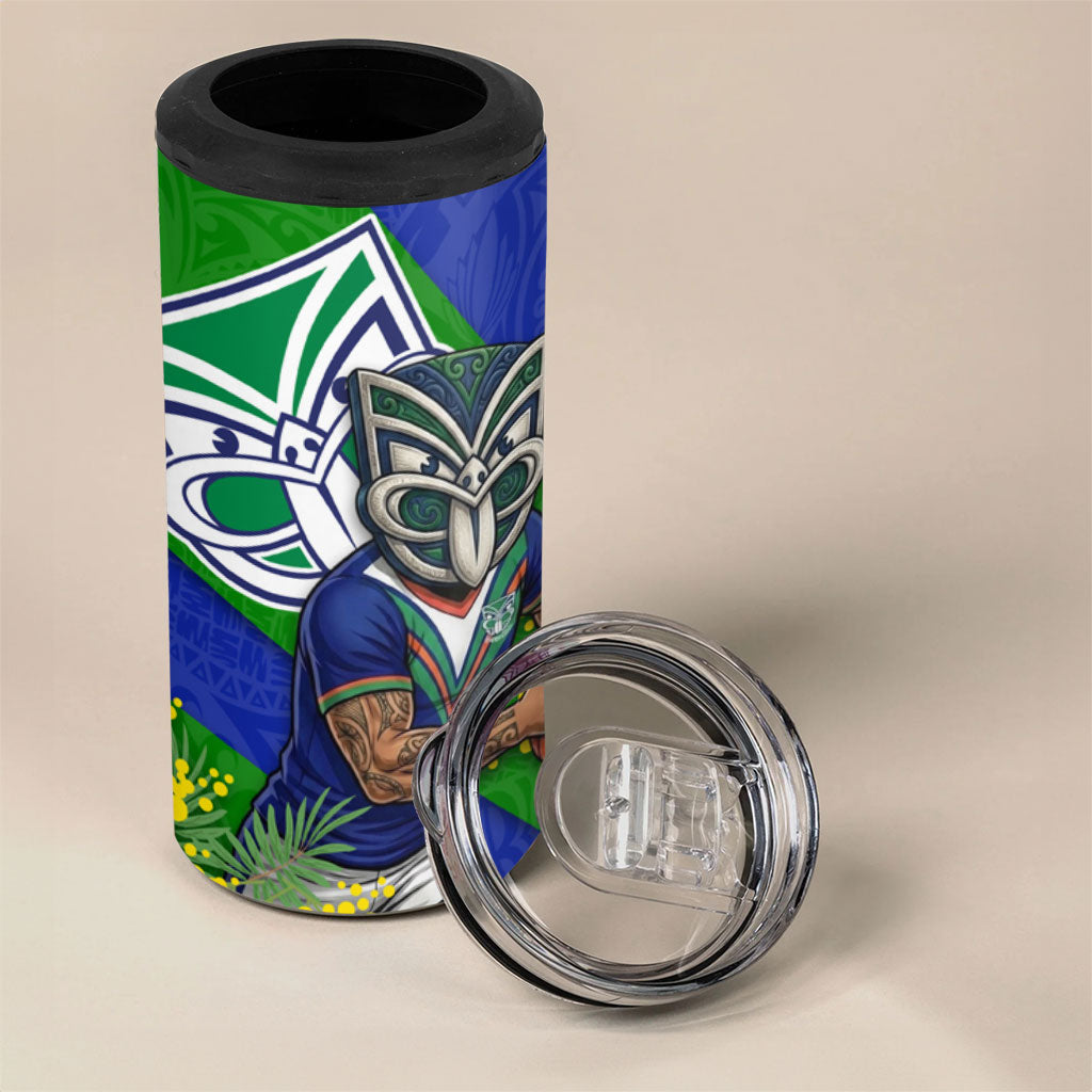 New Zealand Warriors 4 in 1 Can Cooler Tumbler Golden Wattle Floral Polynesian - Australian Flower - Rugby Mascot