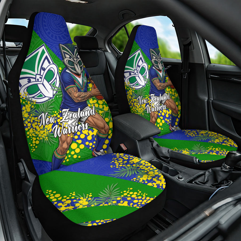 New Zealand Warriors Car Seat Cover Golden Wattle Floral Polynesian - Australian Flower - Rugby Mascot