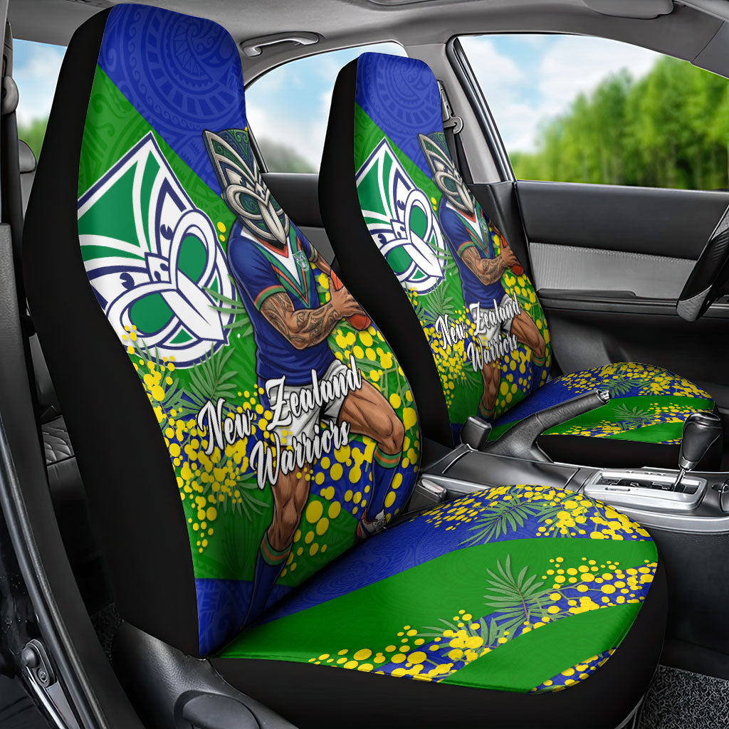 New Zealand Warriors Car Seat Cover Golden Wattle Floral Polynesian - Australian Flower - Rugby Mascot
