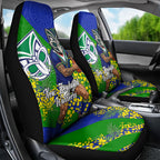 New Zealand Warriors Car Seat Cover Golden Wattle Floral Polynesian - Australian Flower - Rugby Mascot