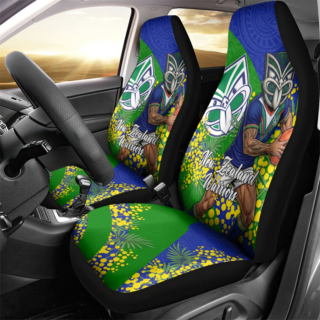 New Zealand Warriors Car Seat Cover Golden Wattle Floral Polynesian - Australian Flower - Rugby Mascot
