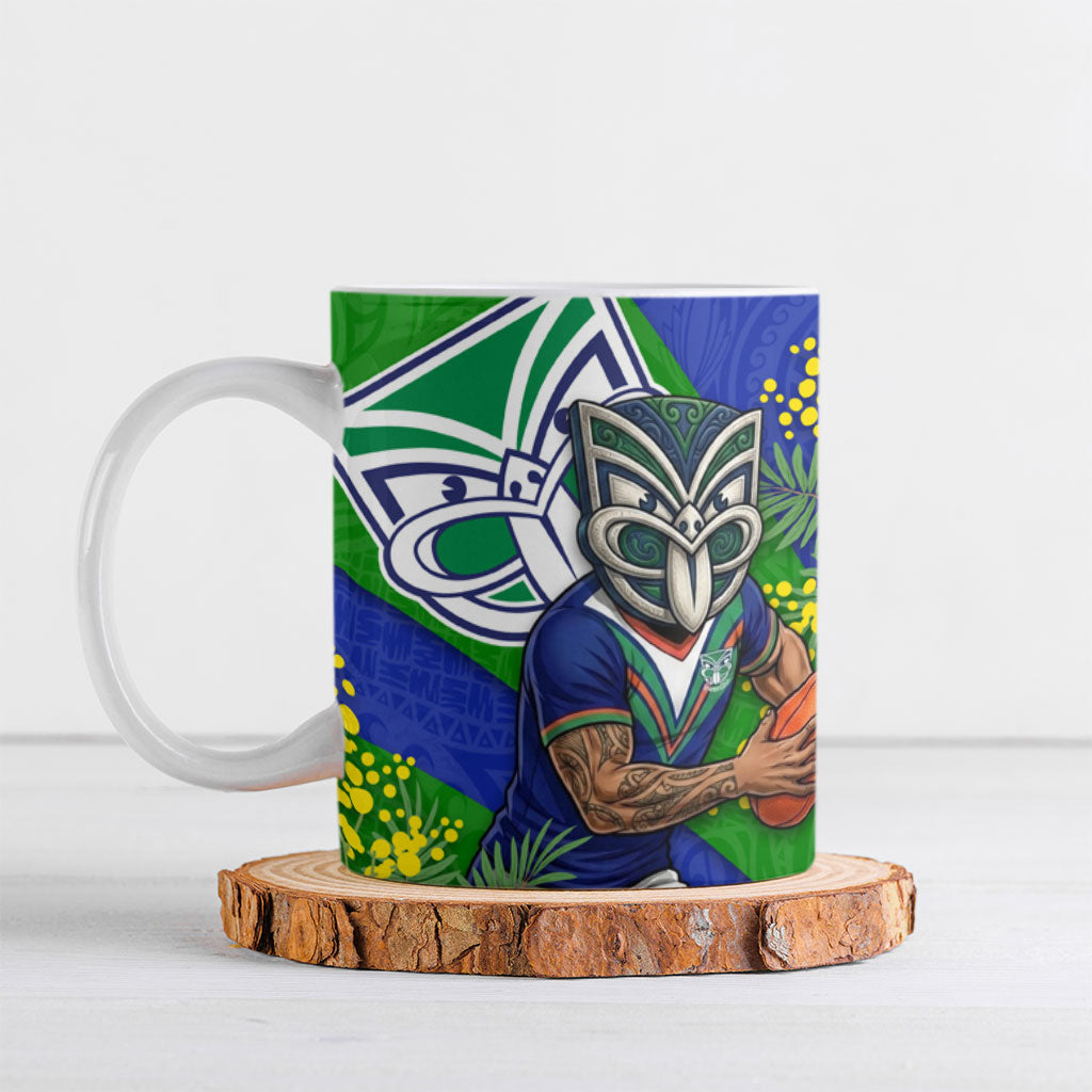New Zealand Warriors Ceramic Mug Golden Wattle Floral Polynesian - Australian Flower - Rugby Mascot