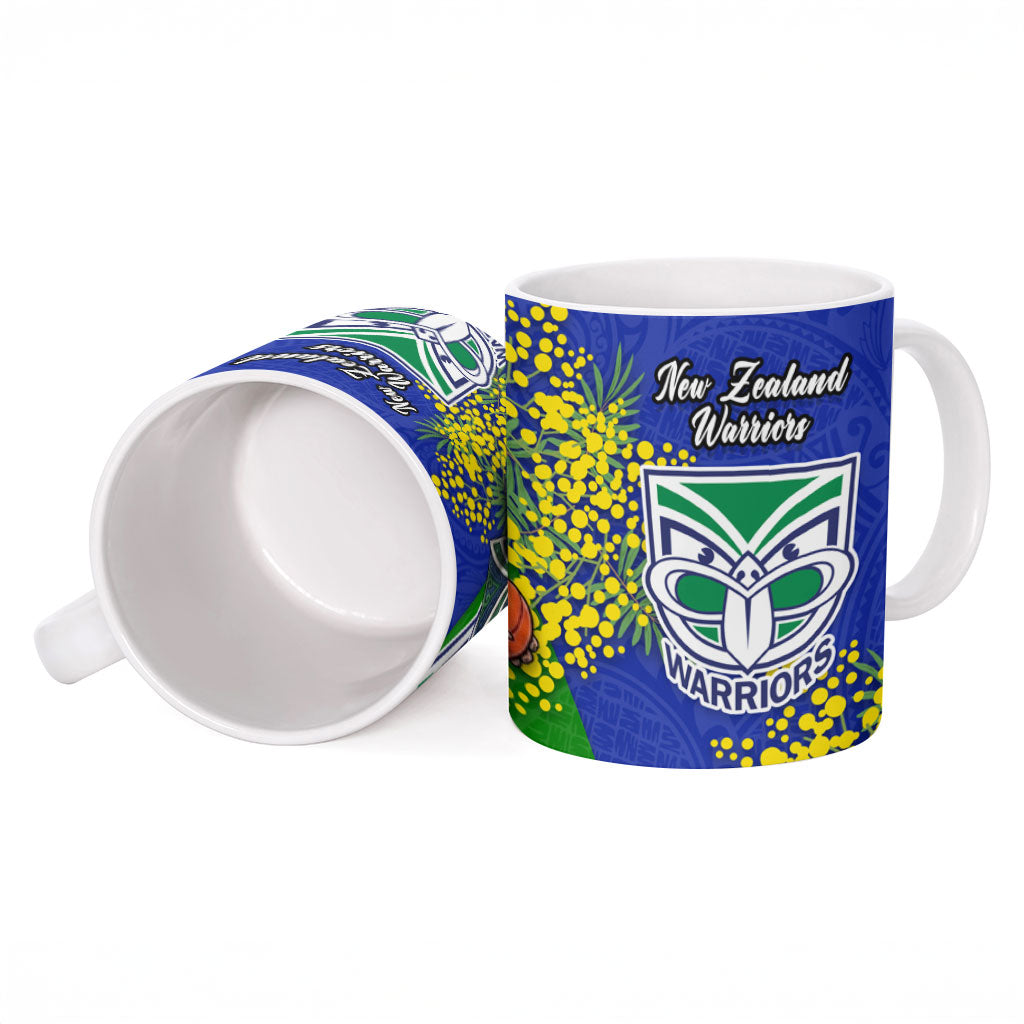New Zealand Warriors Ceramic Mug Golden Wattle Floral Polynesian - Australian Flower - Rugby Mascot